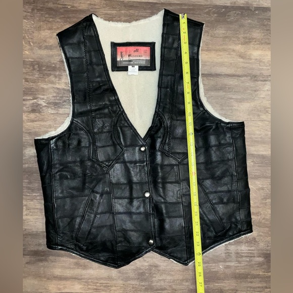 NEW Men BLACK Vest Patchwork 100% leather handmade with Sherpa Size M - Picture 3 of 4
